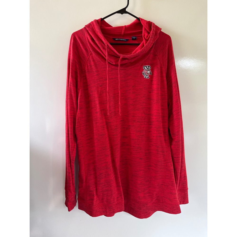Cutter & Buck Wisconsin Badgers Cowl Neck Hoodie Red Space Dye XXL LCK08704